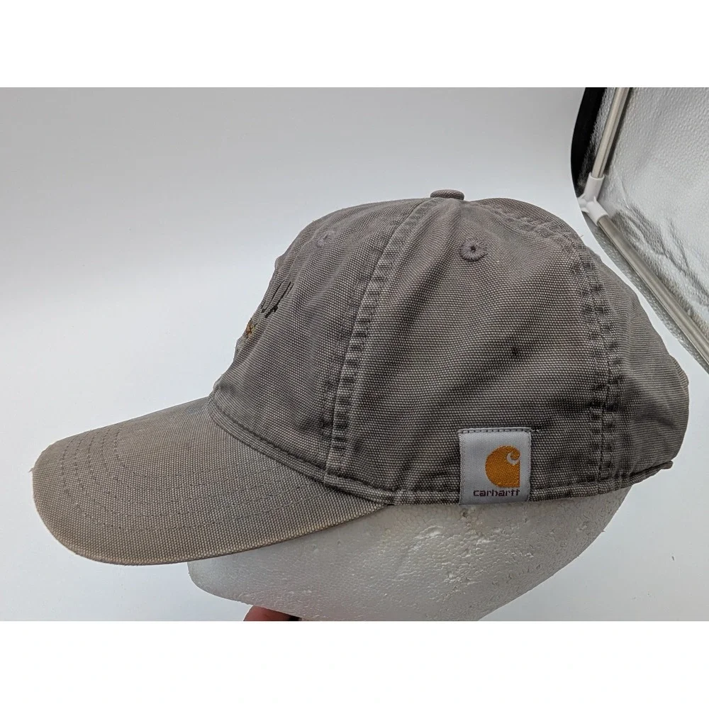 Carhartt Bonefish Grill Gray Canvas Baseball Cap Hat Adjustable Strap Distressed